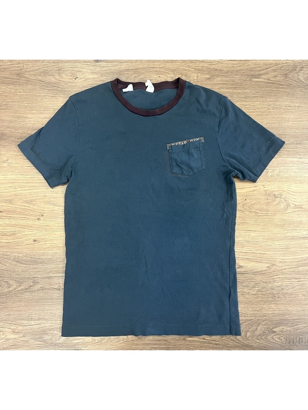 G-Star RAW Mens Size XL Pocket T-Shirt Dark Teal Blue Ringer Crew Neck